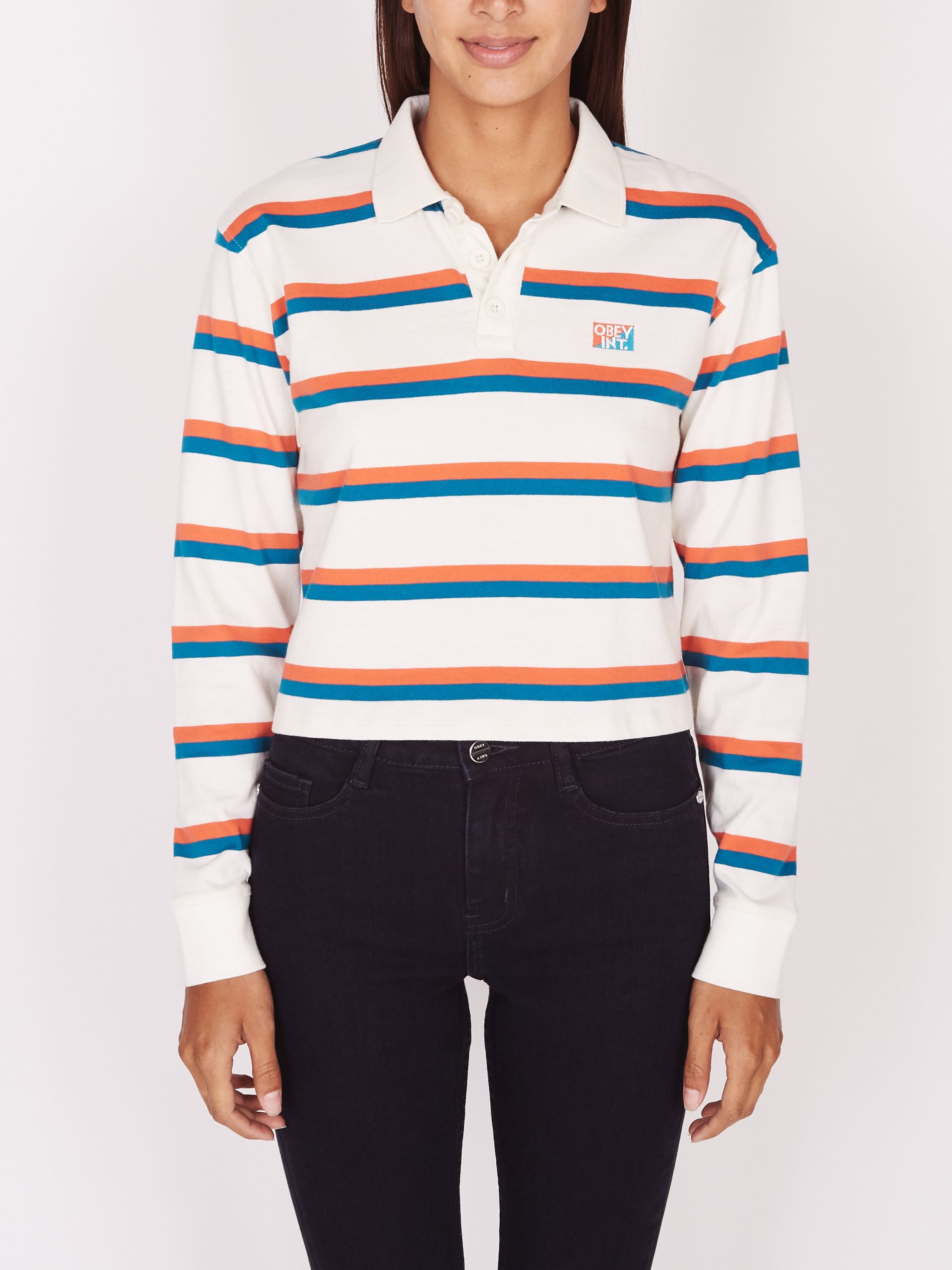 vans stripe it long sleeve polo top in multi