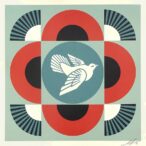 GEOMETRIC DOVE -RED- SIGNED OFFSET PRINT (24 X 24)