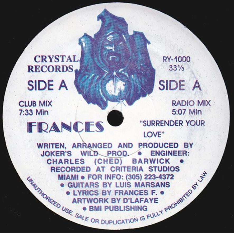Vinyl record label for Frances - Surrender Your Love
