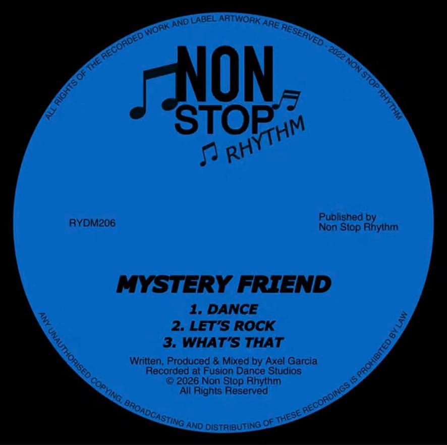 Vinyl record label for Mystery Friend - Dance